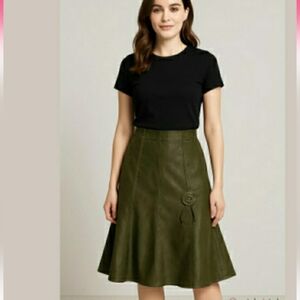 Avalon Collection Vintage Olive Green Midi Skirt with Button Detail Size 10